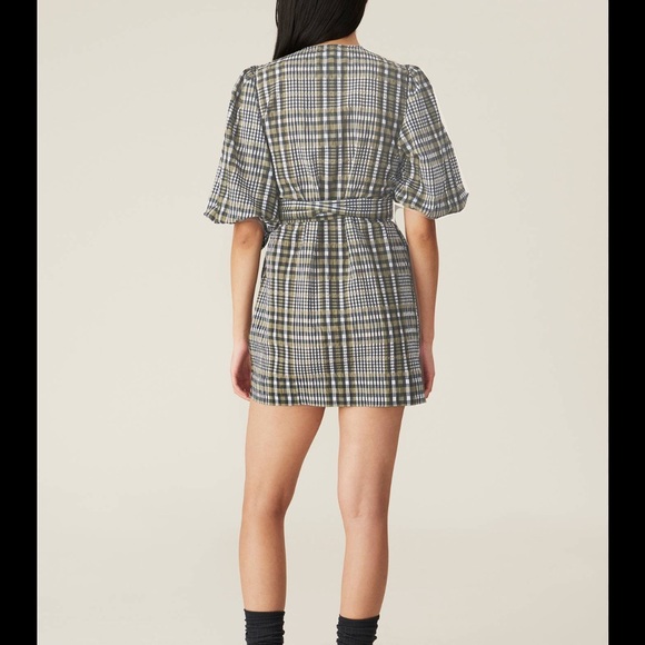 Ganni Seersucker Plaid Wrap Dress - Picture 2 of 5
